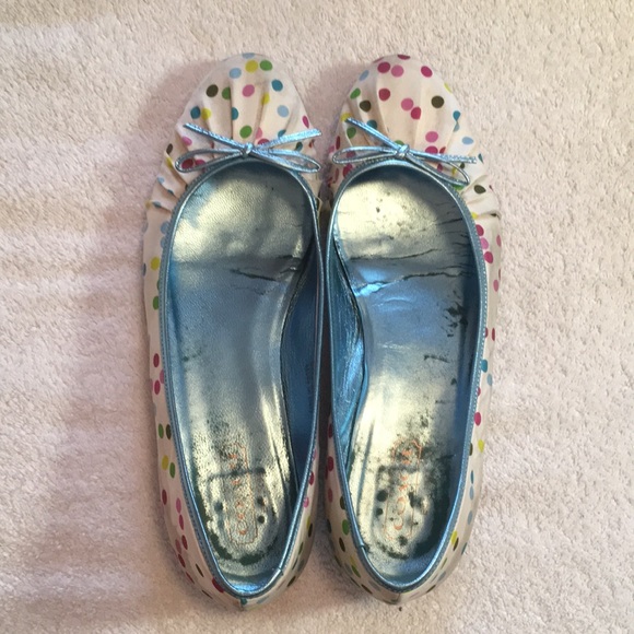 Coach Shoes - Coach vintage white ballet flats with multicolored polka dots.